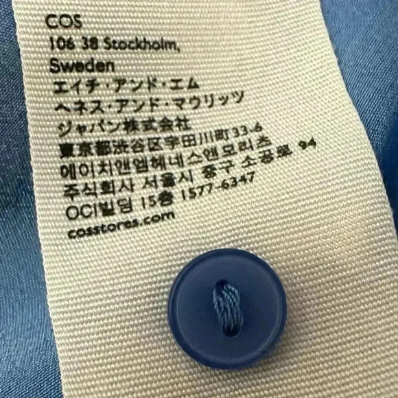 COS Silk  and Cotton 3/4 Sleeve High Low Blouse Shirt Blue Women's Size Medium - Picture 16 of 16